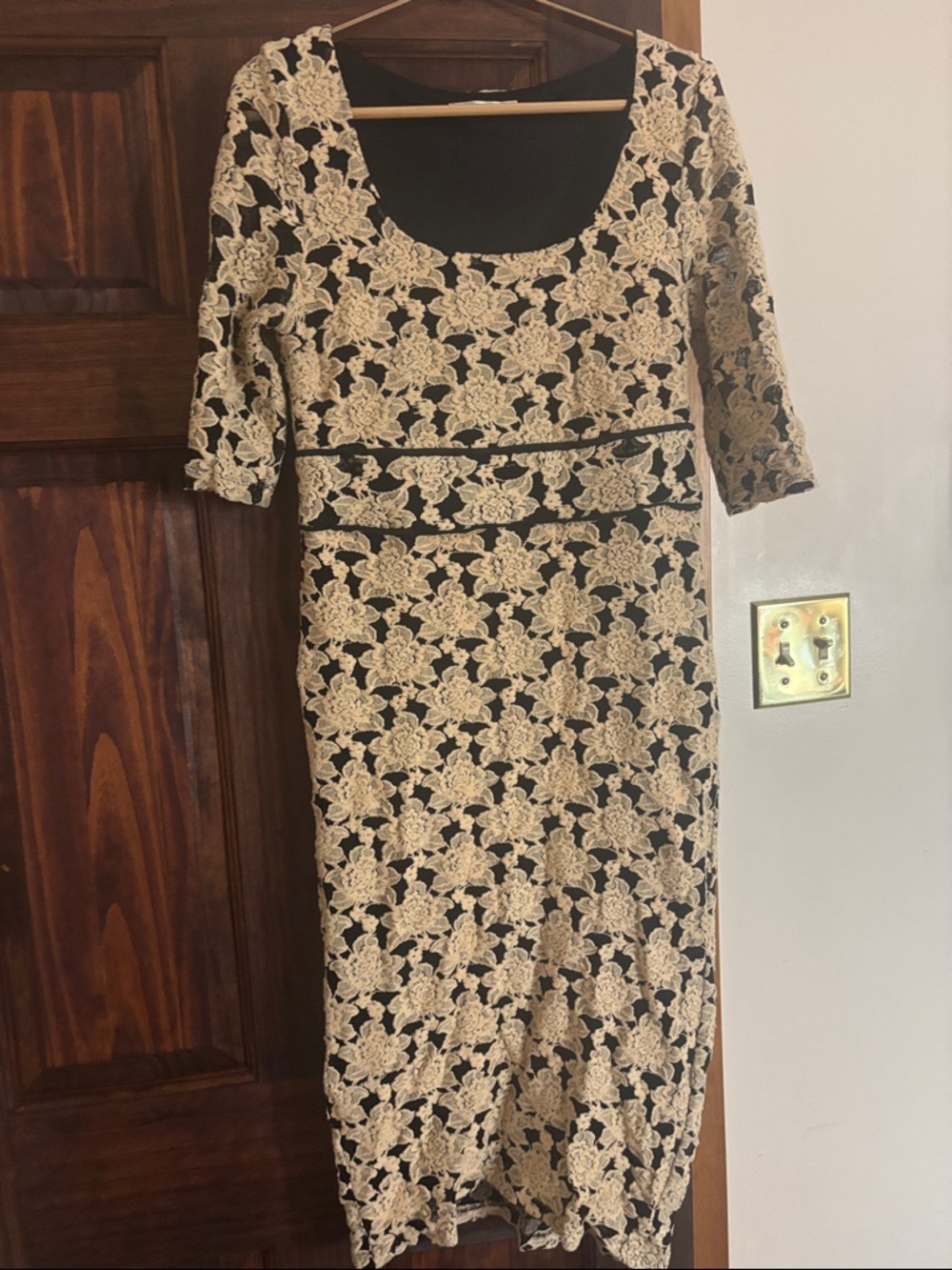 hazel Black and Cream Lace Midi Dress